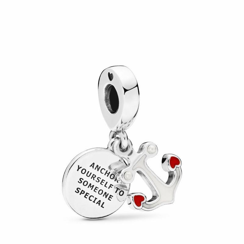 Pandora Anchor Of Love Dangle Charm Ireland - Sterling Silver/Enamel/Red/Crystal Pearl - 605942SIQ